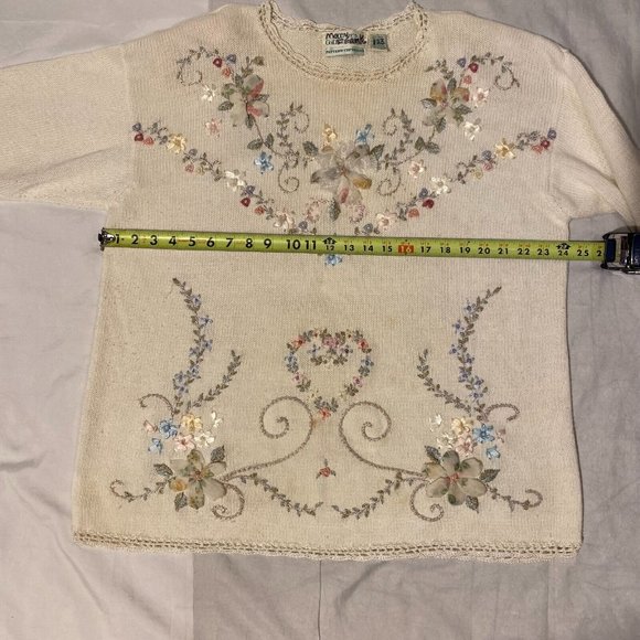 Vintage Collen's Collectables Women's Floral Knit Sweater W/ Shoulder Pads - L - Picture 9 of 12